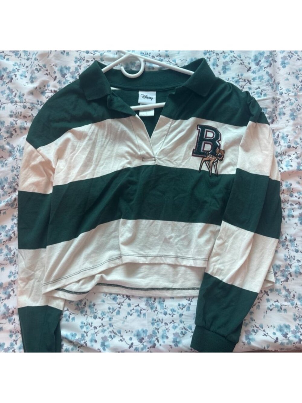Disney Bambi white and green striped cropped long sleeves